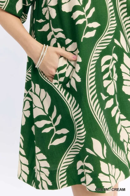 Umgee Leaf Print Mini Dress