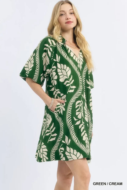 Umgee Leaf Print Mini Dress