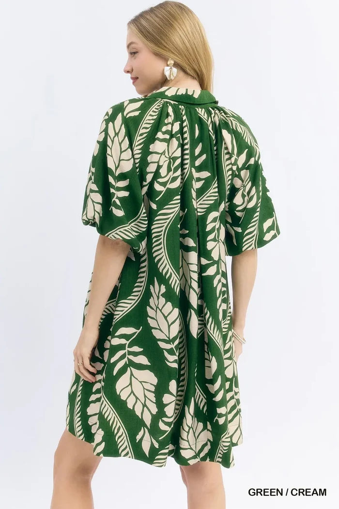 Umgee Leaf Print Mini Dress