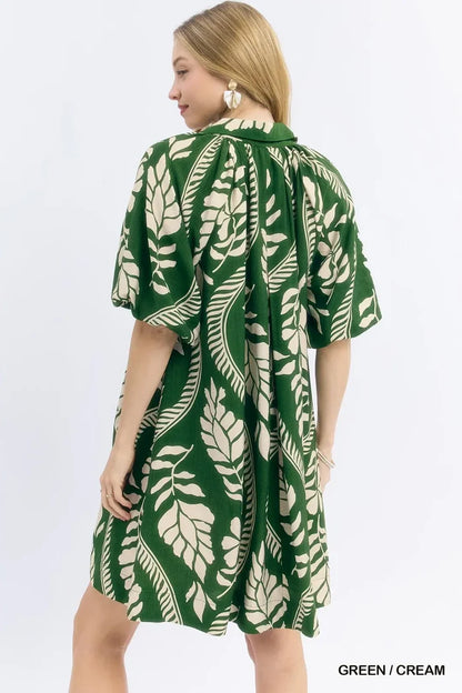 Umgee Leaf Print Mini Dress