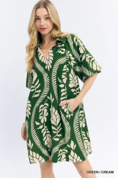 Umgee Leaf Print Mini Dress