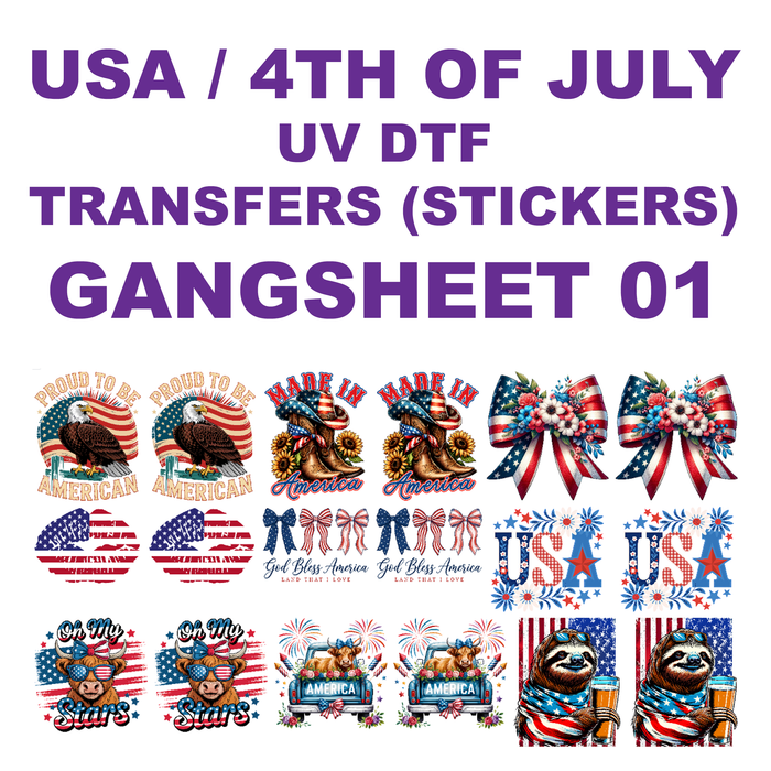USA / 4th of July UV DTF Transfers (Stickers) - Ready to Apply | Peel & Stick, Full Color (18 Designs Bundle)