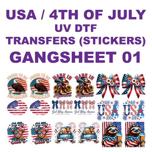 USA / 4th of July UV DTF Transfers (Stickers) - Ready to Apply | Peel & Stick, Full Color (18 Designs Bundle)