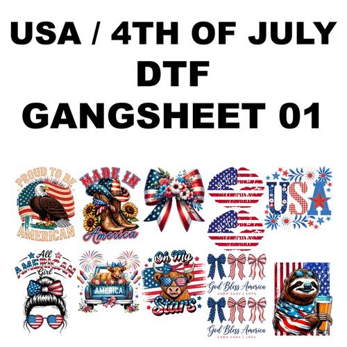 USA DTF Transfers Gang Sheet - Ready to Press Designs (12 Designs Bundle)