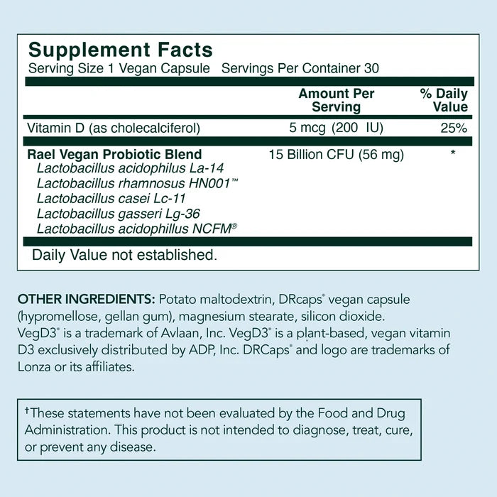 Rael Vaginal Probiotic Supplement Facts