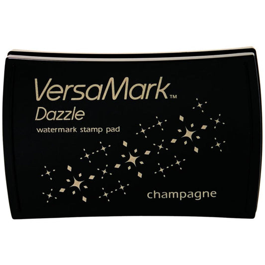 Tsukineko - VersaMark Dazzle - Watermark Stamp Pad - Champagne. Dazzle combines all the great qualities of the original VersaMark with added shimmer to give your paper projects an easy touch of elegance. Available at Embellish Away located in Bowmanville Ontario Canada.
