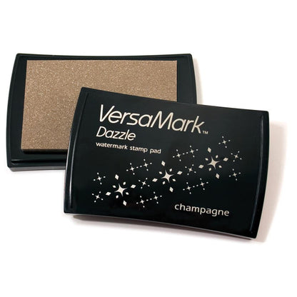 Tsukineko - VersaMark Dazzle - Watermark Stamp Pad - Champagne. Dazzle combines all the great qualities of the original VersaMark with added shimmer to give your paper projects an easy touch of elegance. Available at Embellish Away located in Bowmanville Ontario Canada.