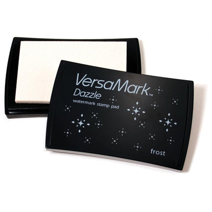 Tsukineko - VersaMark Dazzle - Watermark Stamp Pad - Frost. Dazzle combines all the great qualities of the original VersaMark with added shimmer to give your paper projects an easy touch of elegance. Available at Embellish Away located in Bowmanville Ontario Canada.