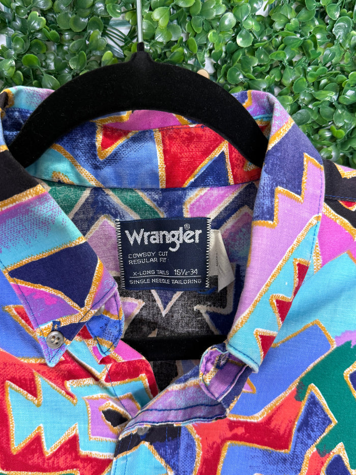 Vintage Aztec Patternec Wrangler Shirt Button Up