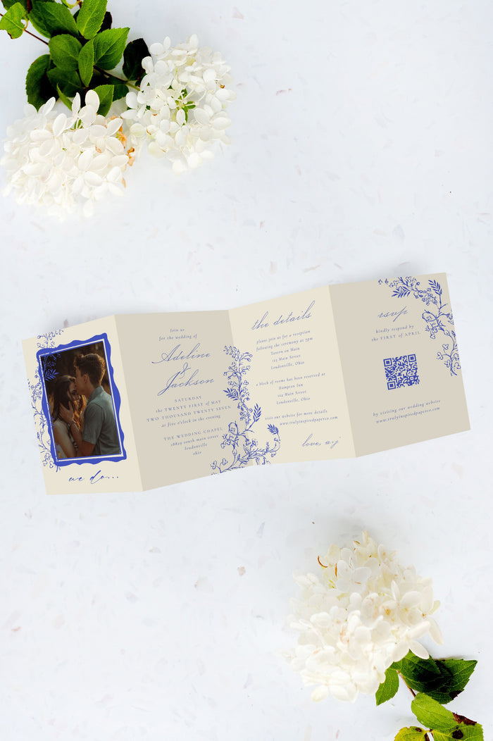 Vintage Chinoiserie Tri Fold Invitation