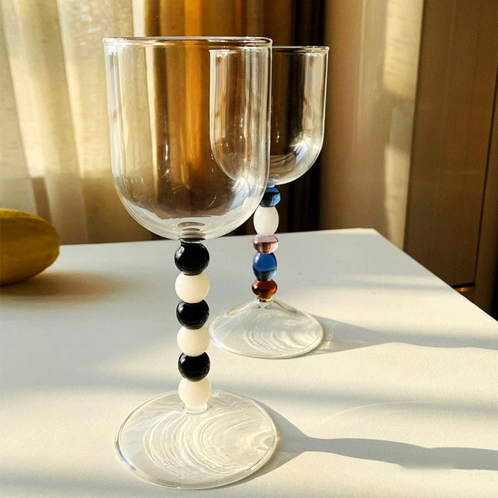 White Black Dot Glass Goblets