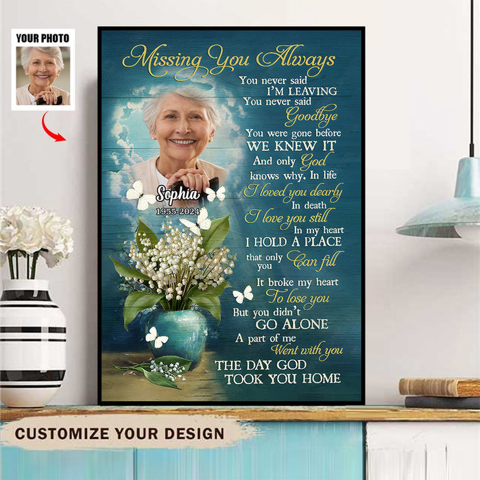 White Butterfly Blue Sky-The day God took you home-Personalized Memorial Canvas