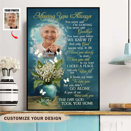White Butterfly Blue Sky-The day God took you home-Personalized Memorial Canvas