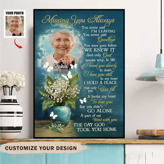 White Butterfly Blue Sky-The day God took you home-Personalized Memorial Canvas