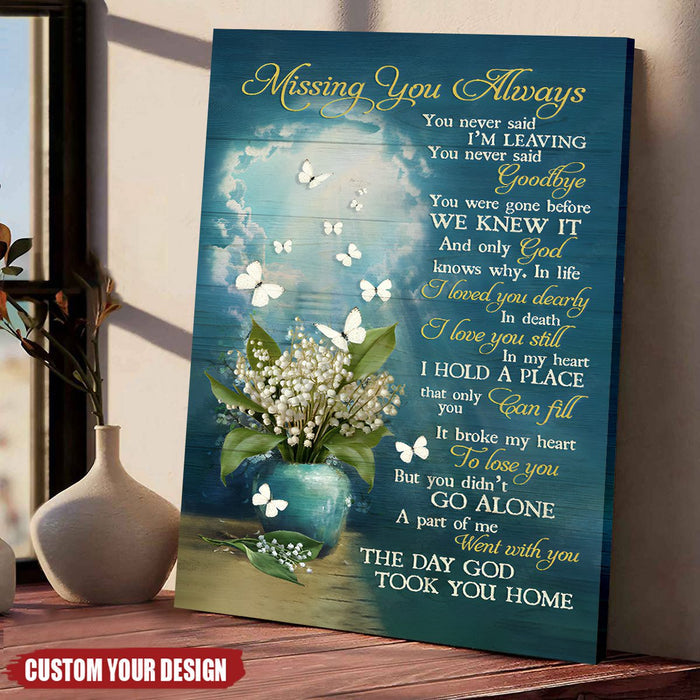 White Butterfly Blue Sky-The day God took you home-Personalized Memorial Canvas