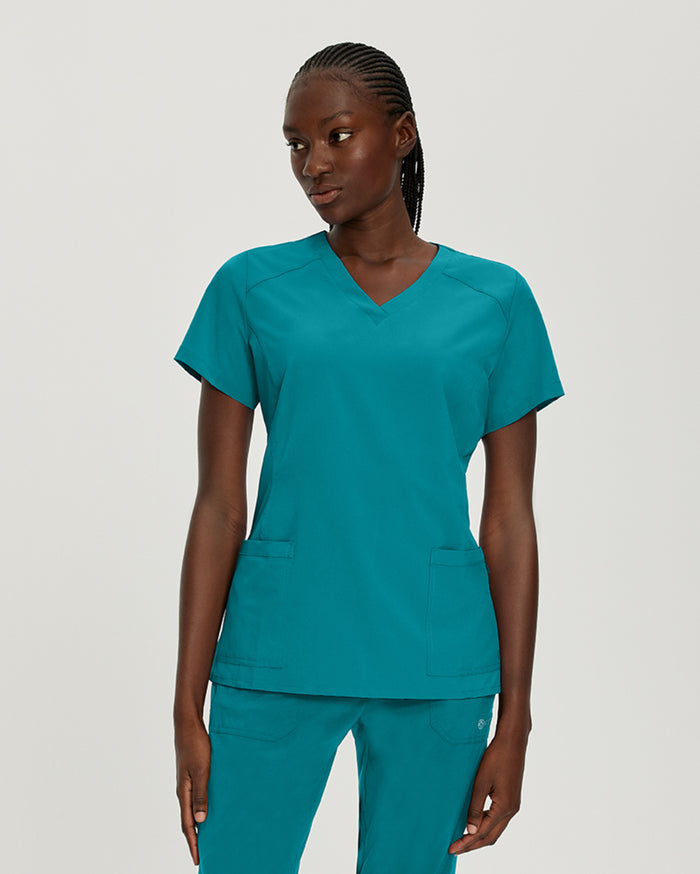 White Cross Fit 2-Pocket V-Neck Scrub Top