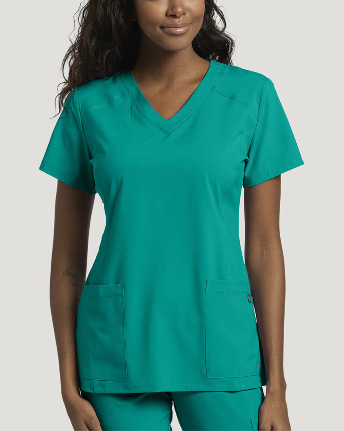 White Cross Fit 2-Pocket V-Neck Scrub Top