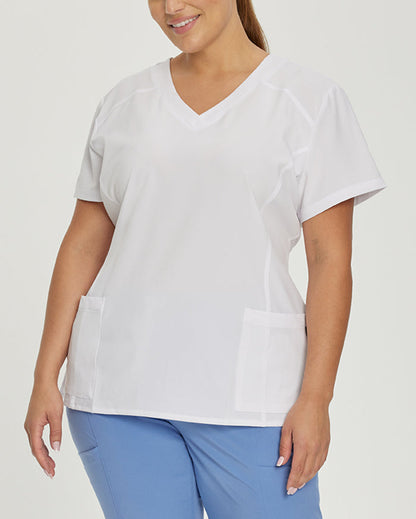 White Cross Fit 2-Pocket V-Neck Scrub Top