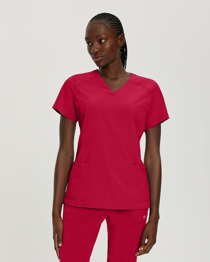 White Cross Fit 2-Pocket V-Neck Scrub Top