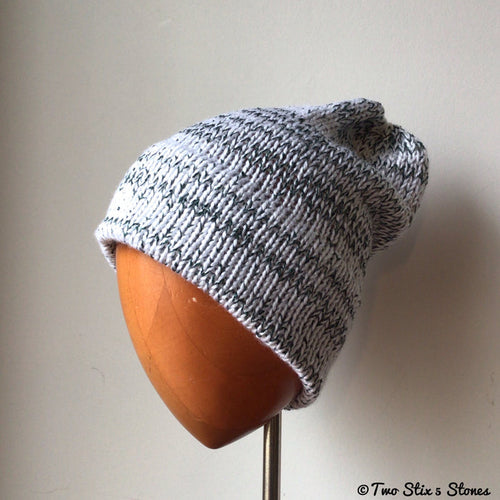 White & Hunter Green Tweed Knit Beanie