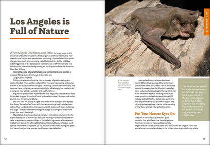 Open Wild LA booklet pages with Los Angeles nature heading and bat photo