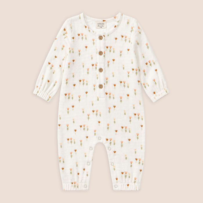Wildflowers Classic Button Baby Jumpsuit, Organic Muslin