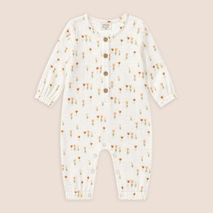 Wildflowers Classic Button Baby Jumpsuit, Organic Muslin