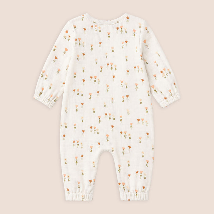 Organic Muslin Wildflowers Classic Button Baby Jumpsuit, Back