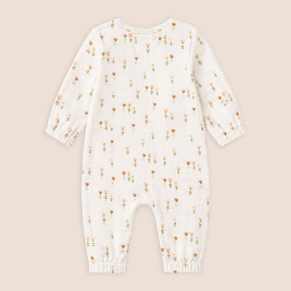 Organic Muslin Wildflowers Classic Button Baby Jumpsuit, Back