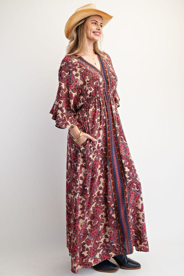 Wing Sleeve Border Dress by Easel