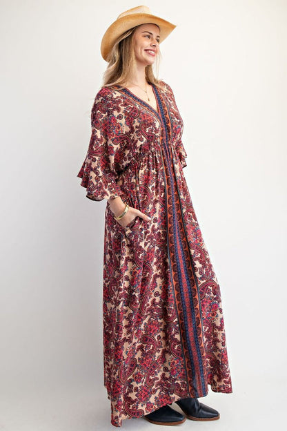 Wing Sleeve Border Dress by Easel
