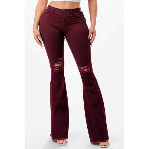Women's Burgundy Flare Jeans
