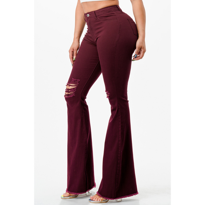 Women's Burgundy Flare Jeans
