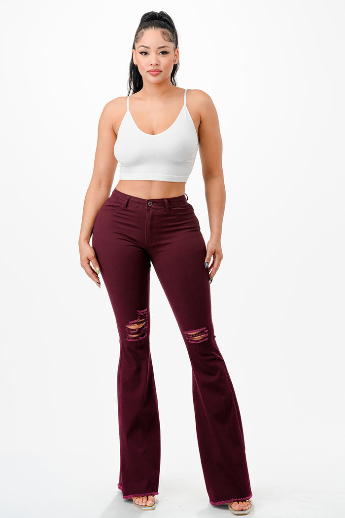 Women's Burgundy Flare Jeans