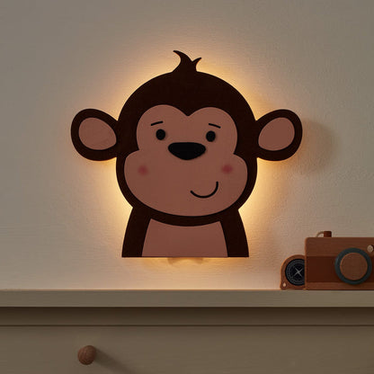 Wooden Children’s Monkey Wall Light