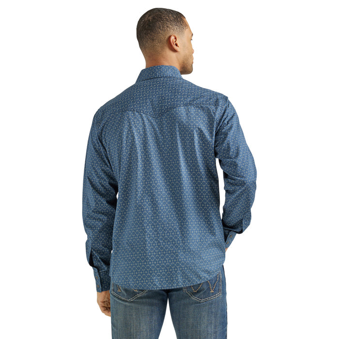 Wrangler Men's Retro Premium Western Snap Print Shirt- Blue Flower Chain