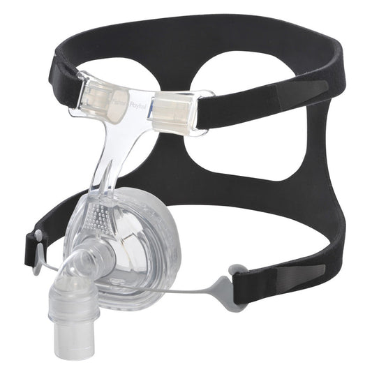 Zest CPAP mask with black headgear on a white background